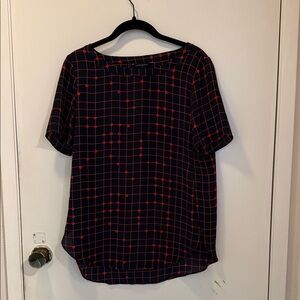 Banana Republic Navy Blue and Red Checkered Blouse